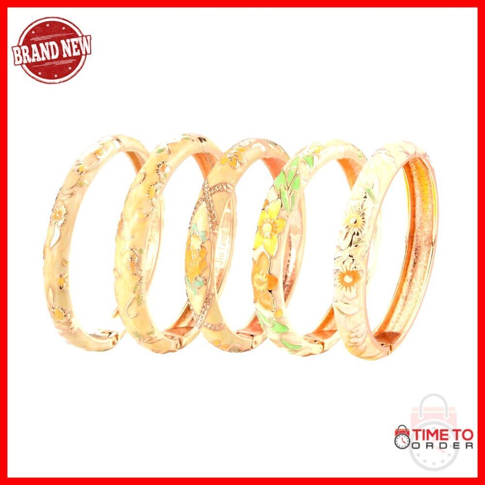 Enamel Flower Bangle Set Elegant Cloisonne Jewelry Spring Cuff Bracelets